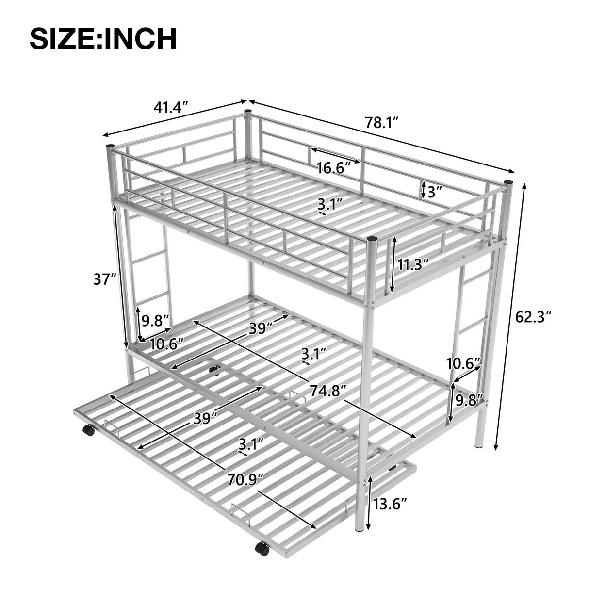Twin Over Twin Bunk Bed With Trundle - Furniture Home Direct