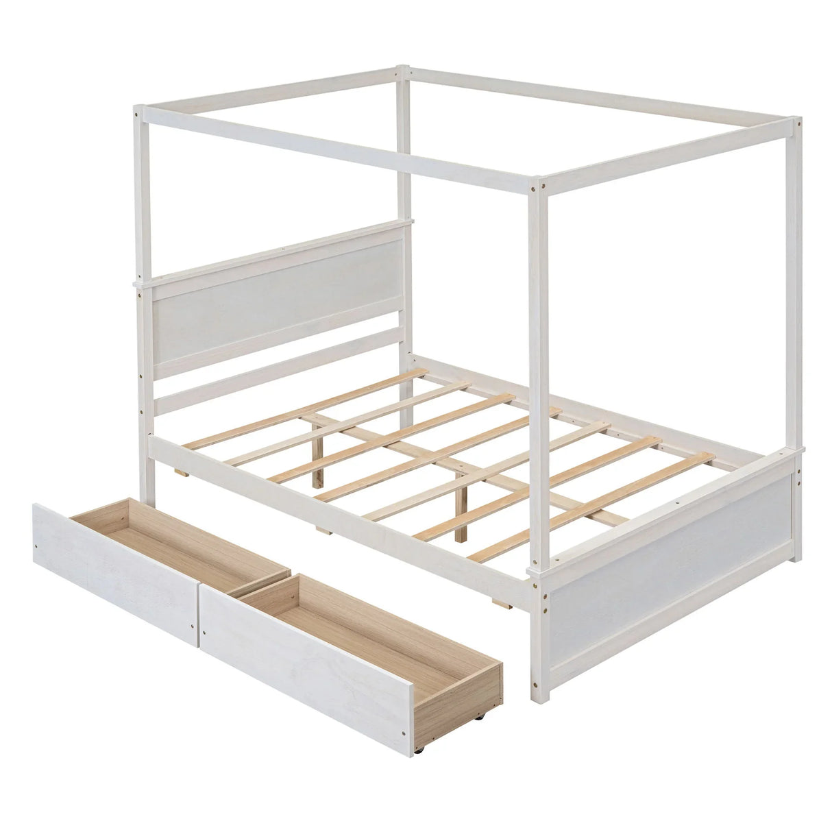 Canopy Platform Bed With Drawers, Support Slats, No Box Spring Needed - Furniture Home Direct