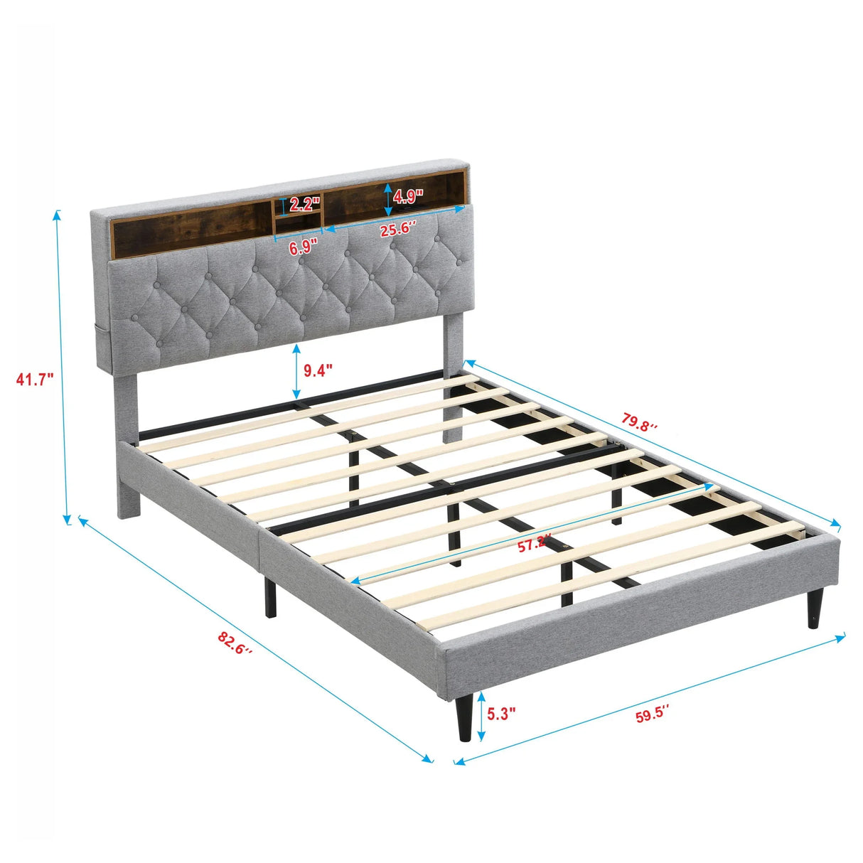 Modern Upholstered Platform Bed Frame With Button Tufted Headboard And USB Ports - Furniture Home Direct