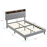 Modern Upholstered Platform Bed Frame With Button Tufted Headboard And USB Ports - Furniture Home Direct