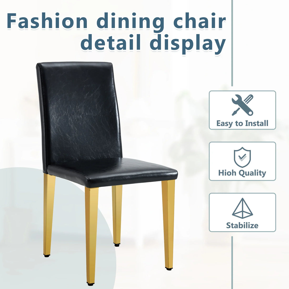 Dining Chairs Four Modern PU Leather Gold Legs Black - Furniture Home Direct