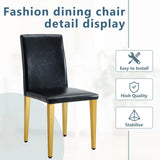 Dining Chairs Four Modern PU Leather Gold Legs Black - Furniture Home Direct