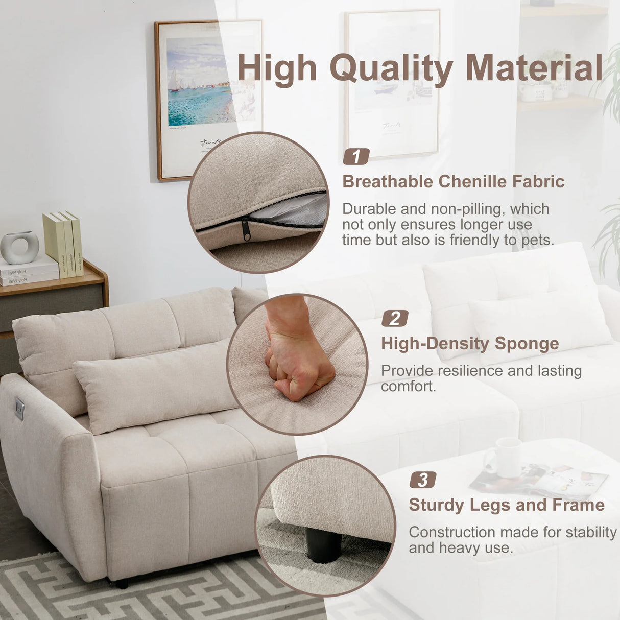 113.3 Modular Sectional With Ottoman And USB C Ports Beige - Furniture Home Direct