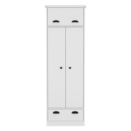 Dresser Closet With Upper Storage Covered With 1 Door, 2 Central Shelves, 1 Tube For Hanging Clothes Covered By 2 Doors, 1 Drawer At The Bottom - White - Furniture Home Direct
