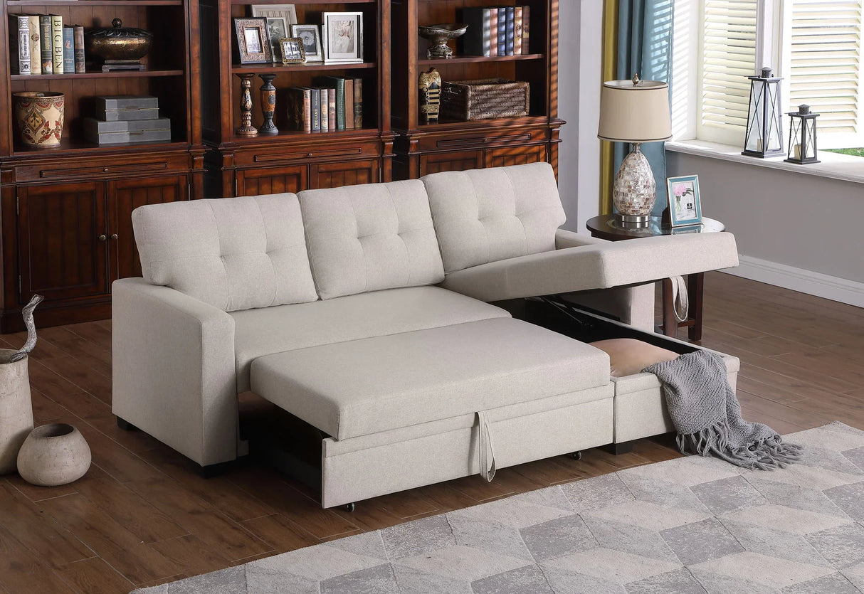 Upholstered Pull Out Sectional Sofa With Chaise - Furniture Home Direct