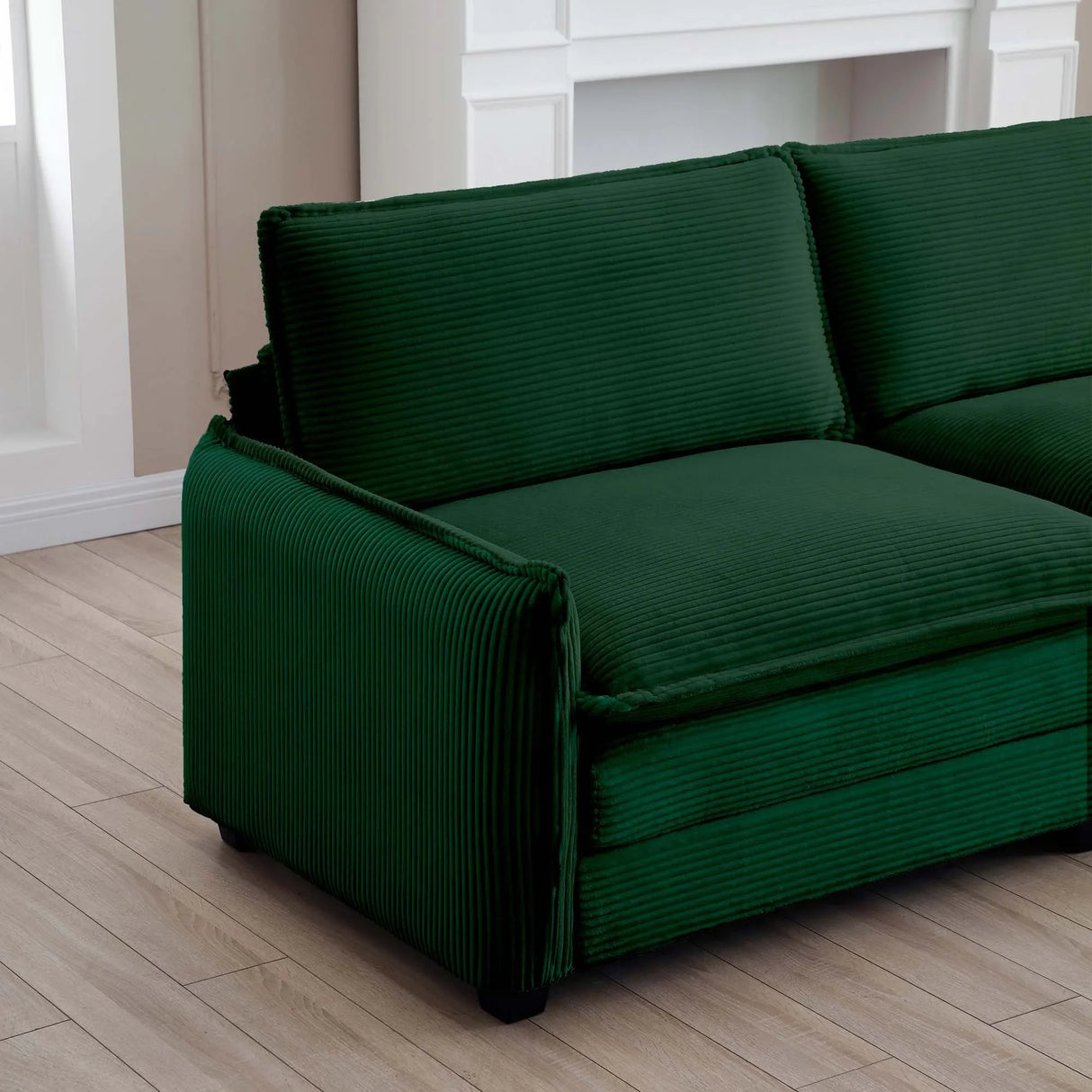 Modern Living Room 3 Piece Set - Green Corduroy - Furniture Home Direct