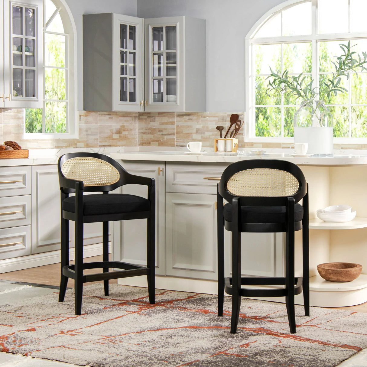 Americana - Mid-Century Modern Cane Back Counter Stool - Furniture Home Direct