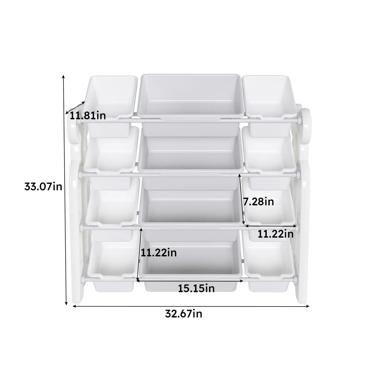 Multi Functional Kids Toy Storage Organizer Cabinet With Hdpe Shelf And 12 Bins - Gray White - Furniture Home Direct