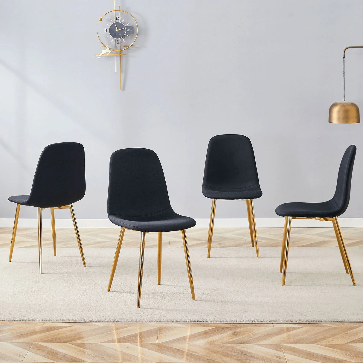 Luxury Simple Chair (Set of 4) Linen Cotton High Resilience Dining Chair With Metal en Legs - Black / Gold
