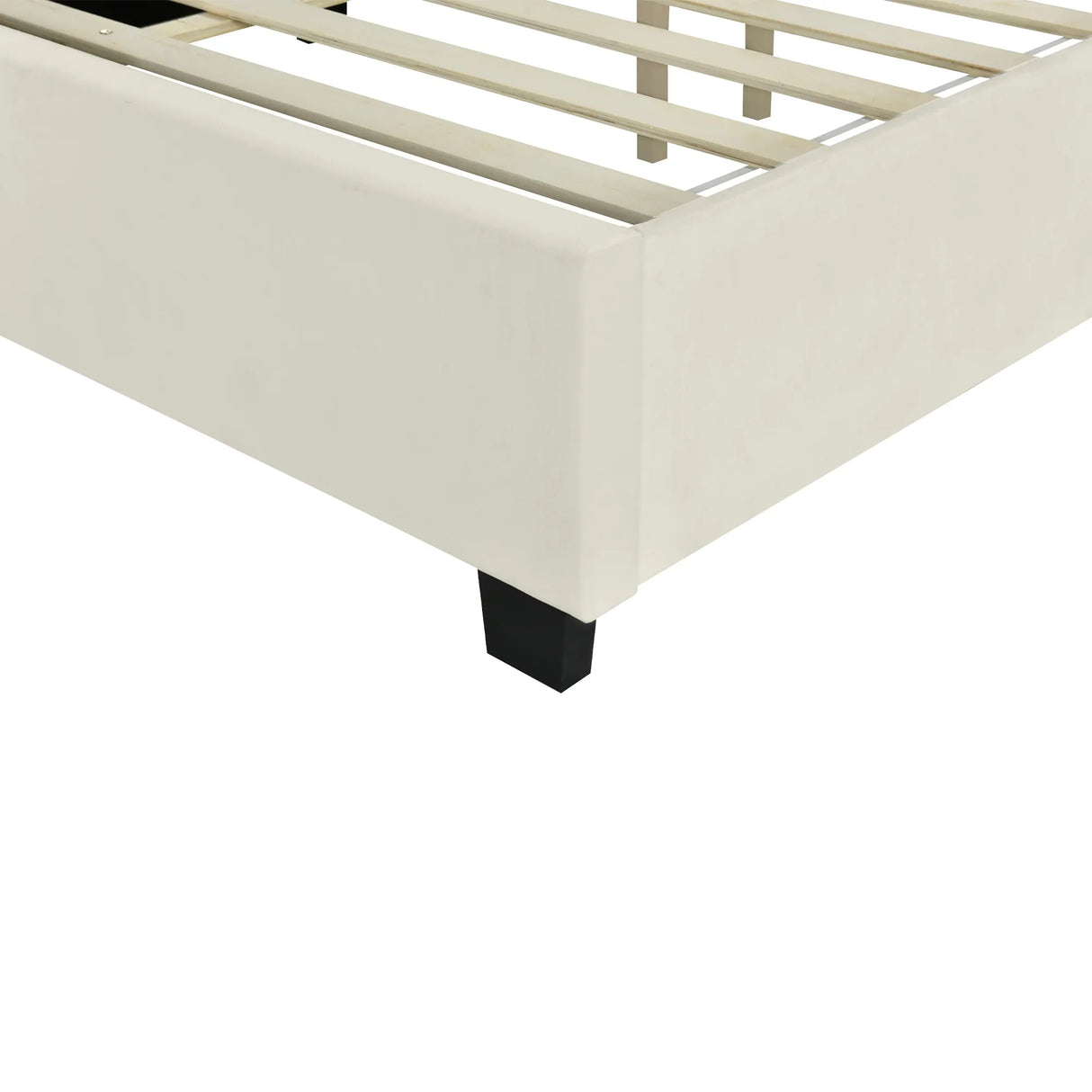 Queen Bed Upholstered Platform Tall Headboard Beige - Furniture Home Direct