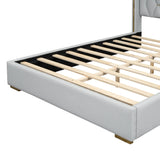 Full Size Upholstered Platform Bed Metal Strips Off White - Furniture Home Direct