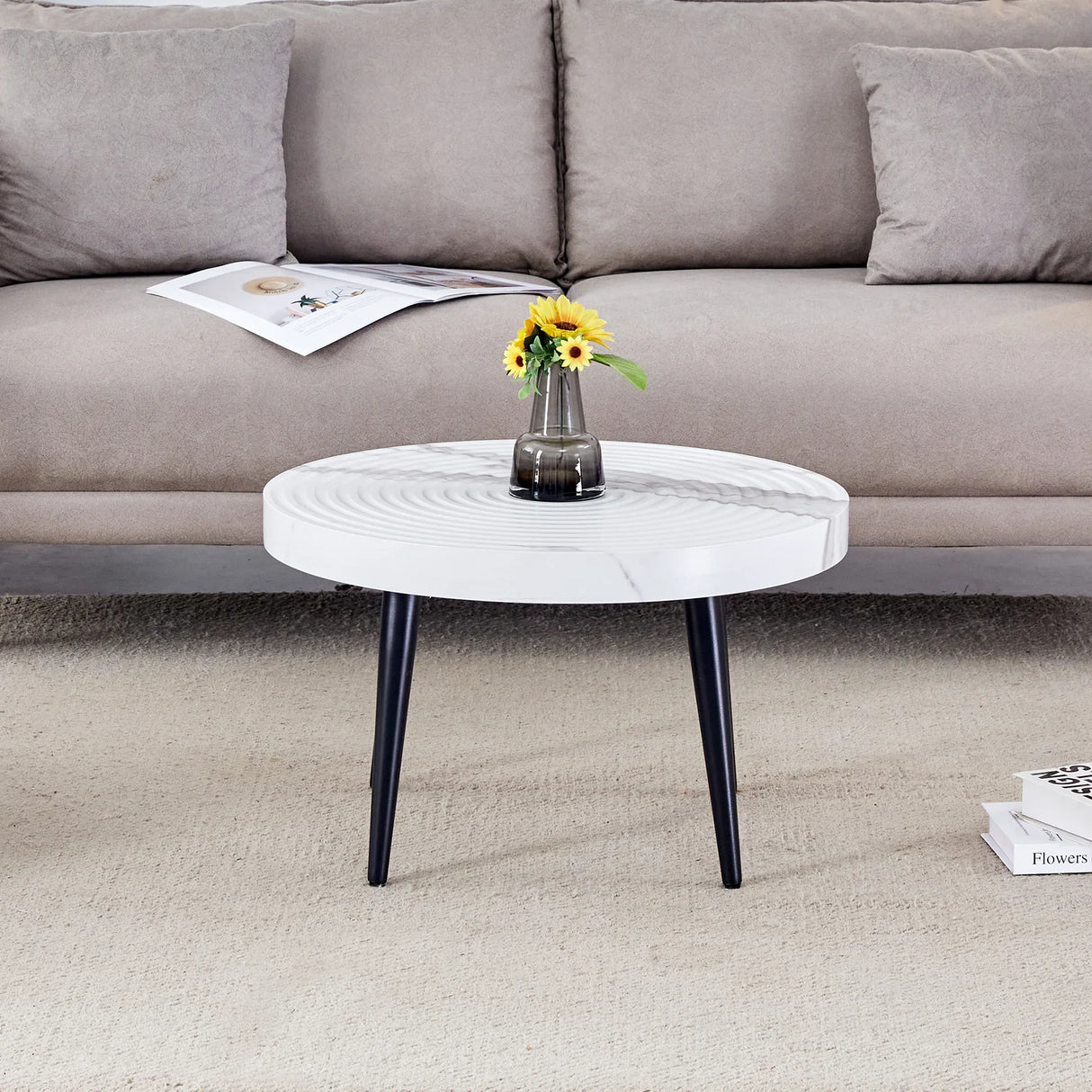 Elegant White Marble Round Coffee Table - Furniture Home Direct