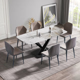 Modern Artificial Stone Pandora White Curved Metal Leg Dining Table, Can Accommodate 6-8 People - Antique White - Furniture Home Direct