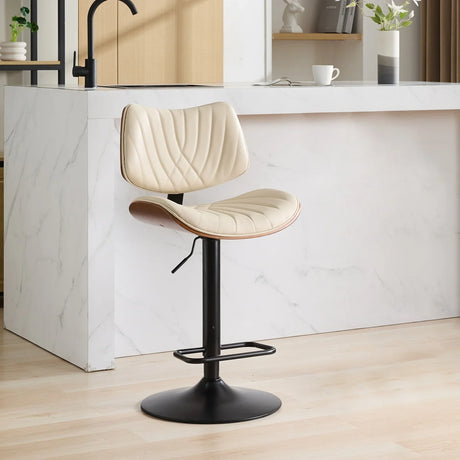 Counter Height Stool Adjustable PU Leather Swivel Beige - Furniture Home Direct