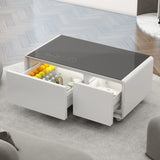 Modern Smart Coffee Table With Built-In Fridge - Bluetooth Speaker, Wireless Charging, Touch Control Panel, USB Interface, Outlet Protection, Atmosphere Light - Furniture Home Direct