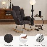 Contemporary Teddy Fabric Upholstered Nursery Rocking Glider Chair With High Backrest And Pillow - Furniture Home Direct