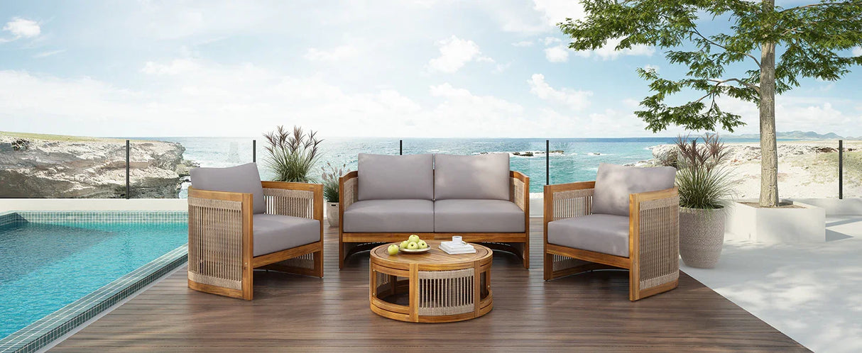 4 Piece Outdoor Set With Barrel Style Chairs - Brown - Furniture Home Direct