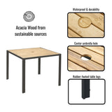 5 Piece Patio Dining Table Set, Acacia Wood Table Top With Umbrella Hole - Furniture Home Direct