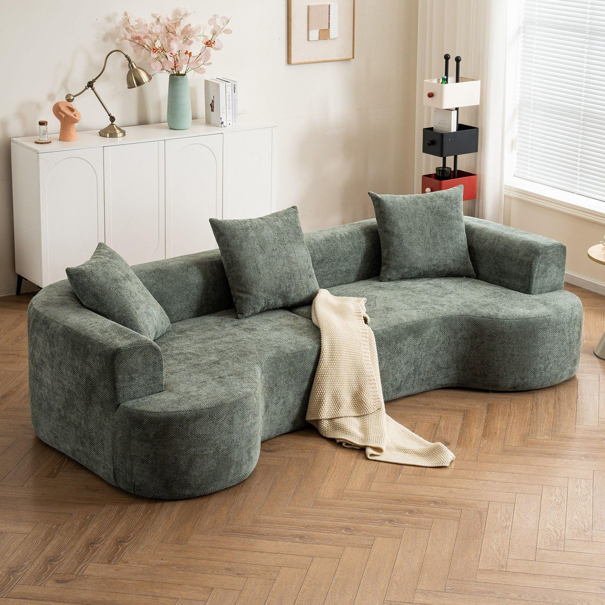Modern Style Ultra Smooth Curved Sofa With 3 Pillows - Furniture Home Direct