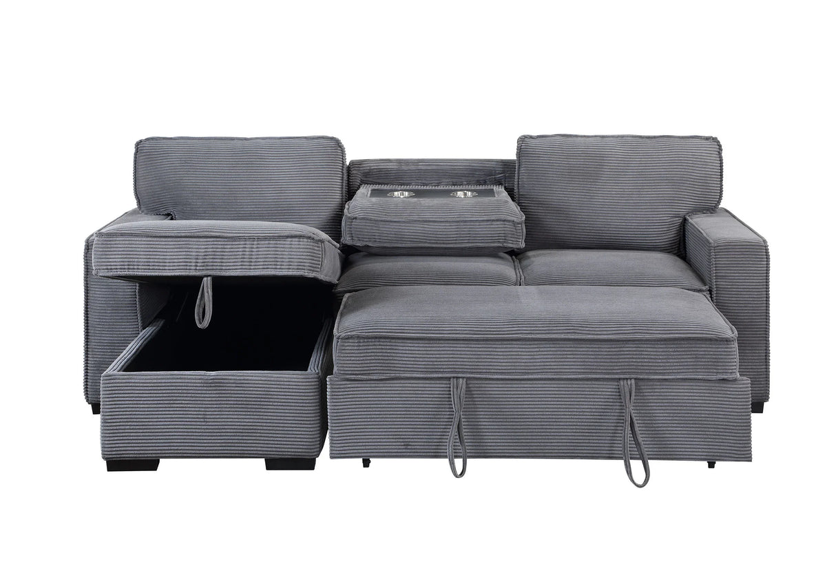 Sleeper Sectional Sofa With Chaise Corded Fabric Dark Gray - Furniture Home Direct