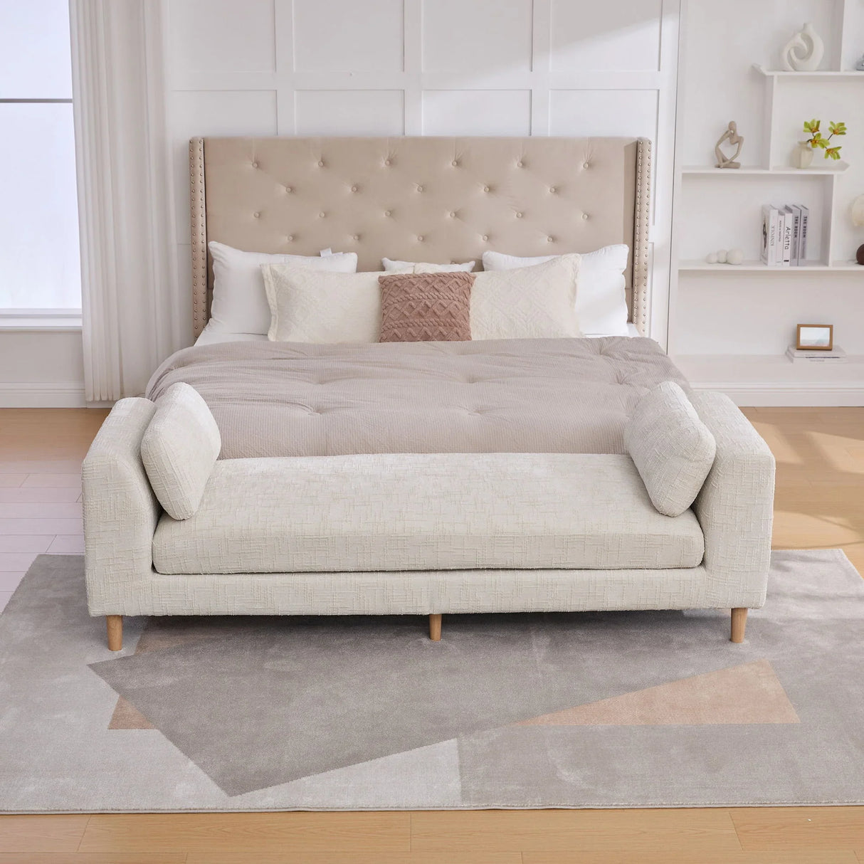 Modern Upholstered End Of Bed Bench With Armrests - Furniture Home Direct