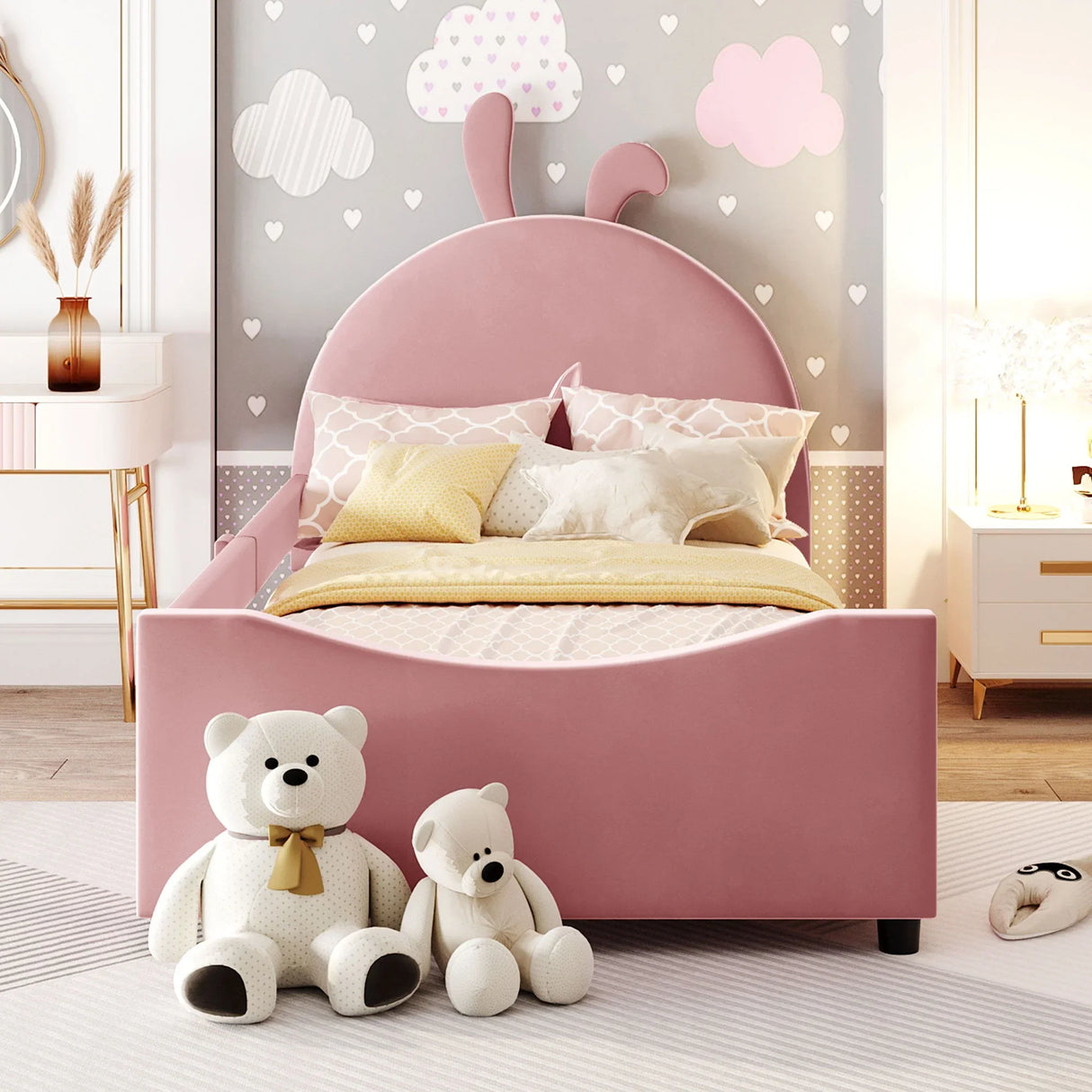 Upholstered Daybed With Rabbit Ear Shaped Headboard - Furniture Home Direct