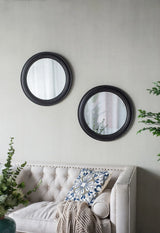 Circle Wall Mirror With Wooden Frame, Antique Classic Accent Mirror, For Living Room - Black - Furniture Home Direct