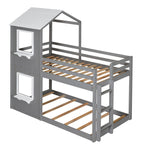 Bunk Bed Wood Bed & Roof, Window, Guardrail, Ladder - Furniture Home Direct