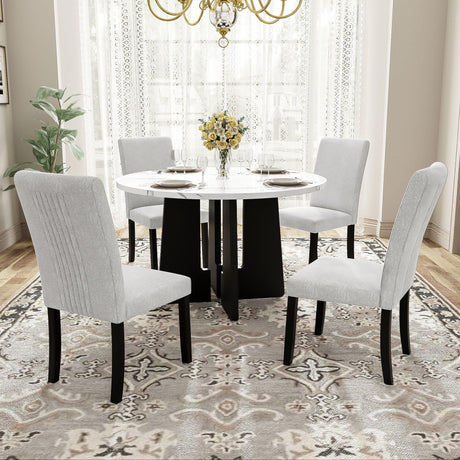 5 Piece Round Dining Table Set, Modern Dining Table And 4 Upholstered Chairs For Dining Room - Furniture Home Direct