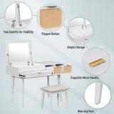 Classic Wood Makeup Vanity Set With Flip-Top Mirror And Stool, Dressing Table With Three Drawers And Storage Space - Furniture Home Direct
