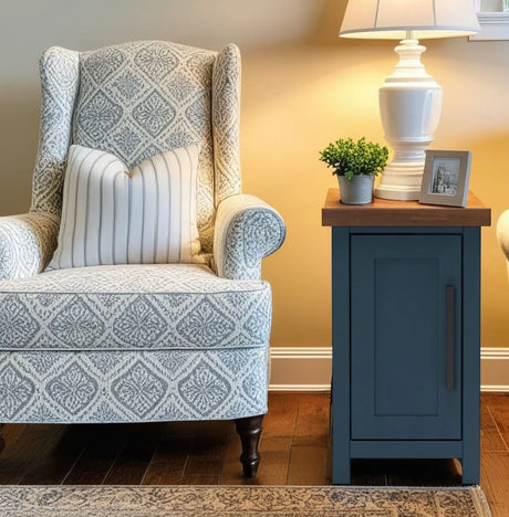 Nantucket - Chairside Table - Blue Denim, Whiskey - Furniture Home Direct