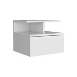 Floating Nightstand Wall Mounted With Single Drawer And 2 Tier Shelf - White - Furniture Home Direct