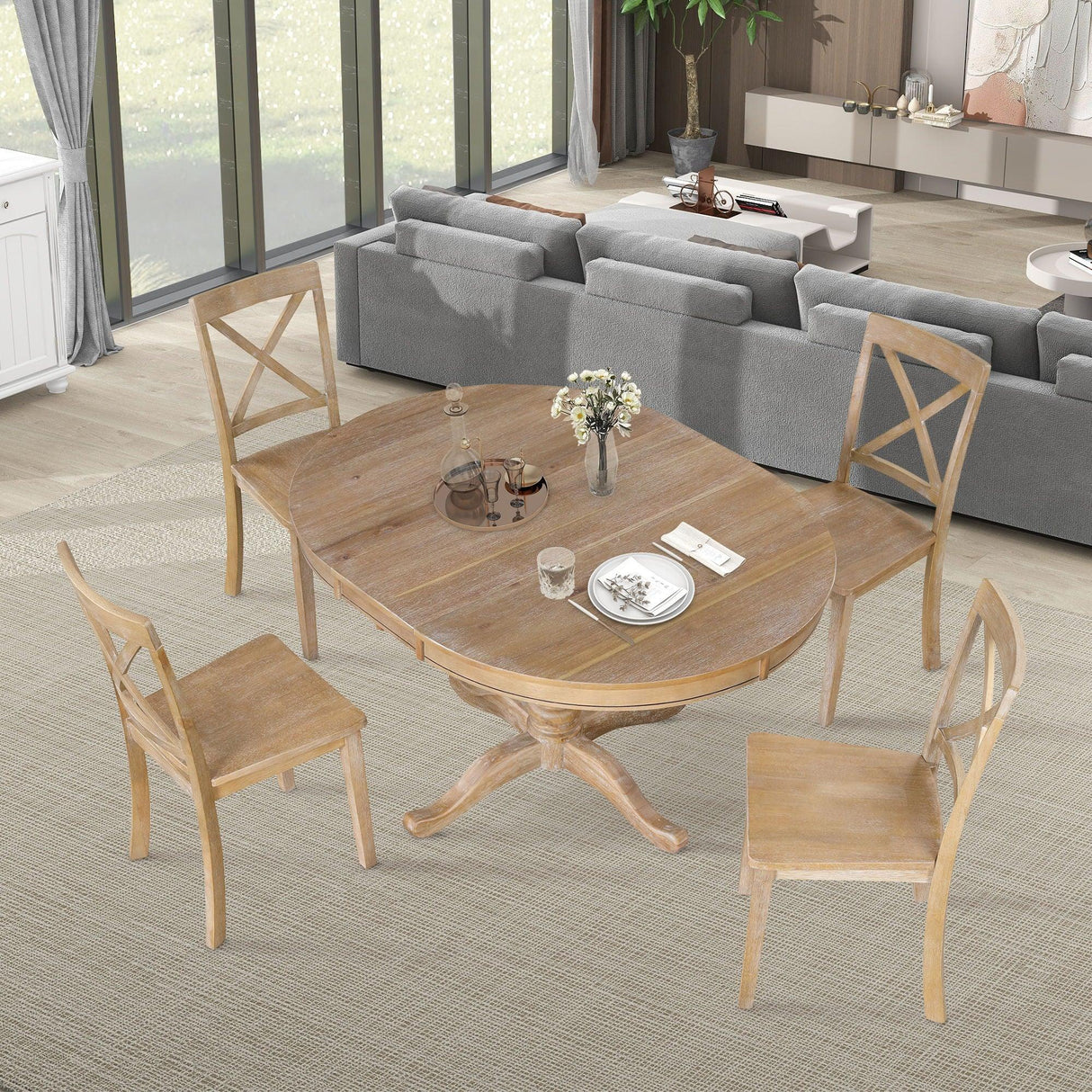 Modern Dining Table Set For 4, Round Table And 4 Kitchen Room Chairs, 5 Piece Kitchen Table Set For Dining Room, Dinette, Breakfast Nook - Furniture Home Direct