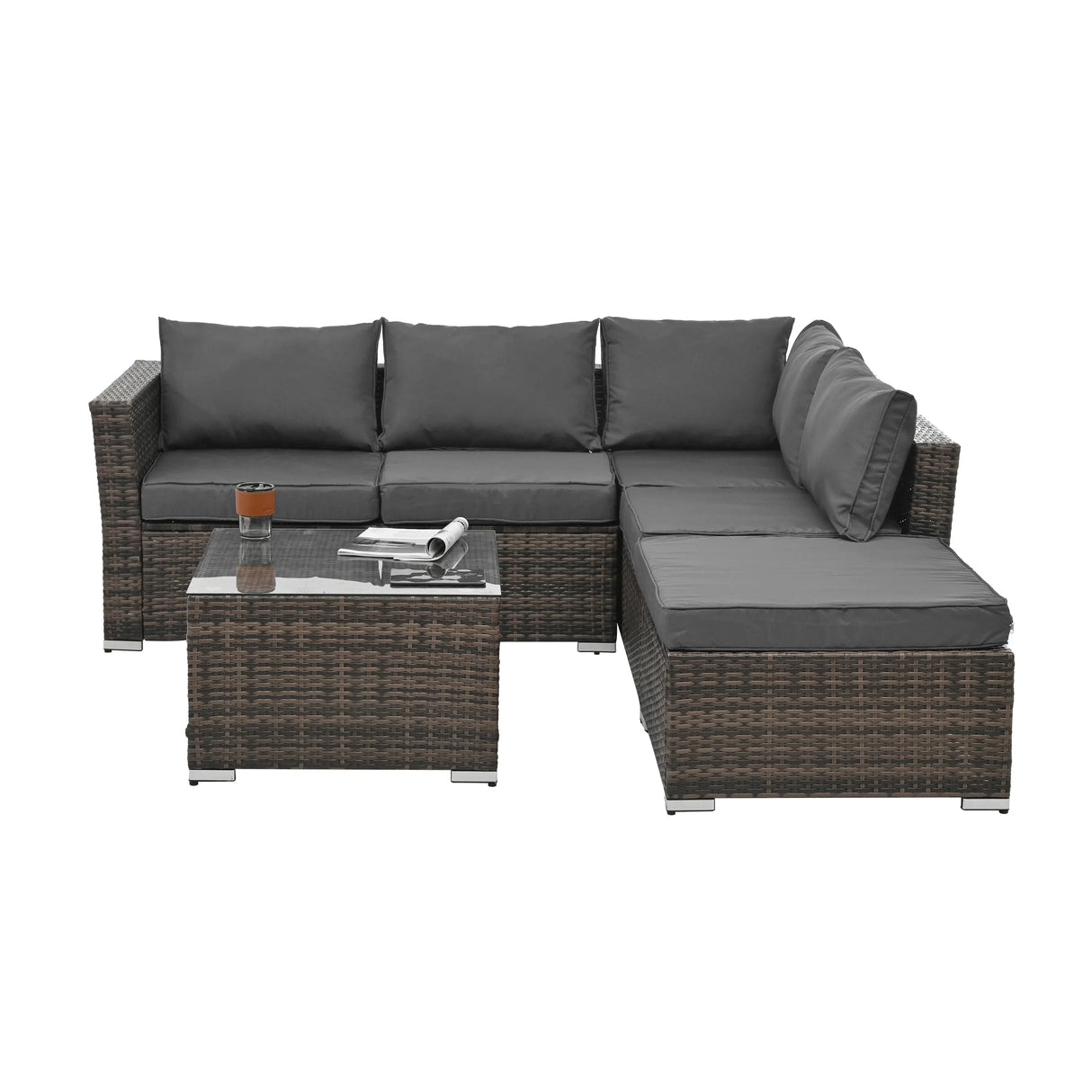 5 Piece Wicker Patio Sectional Set - Gray - Furniture Home Direct