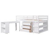 Loft Low Study Bed With Cabinet, Shelves And Rolling Portable Desk, Multiple Functions - Furniture Home Direct