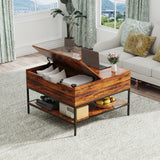 Rustic Flip Top Coffee Table With Hidden Storage - Black / Brown - Furniture Home Direct