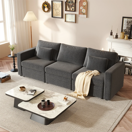 Modern Cotton Linen Modular Sectional Sofa, with Pillows - Dark Gray - Furniture Home Direct