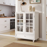 Minimalist Buffet Cabinet With Double Glass Doors And Drawer - Furniture Home Direct