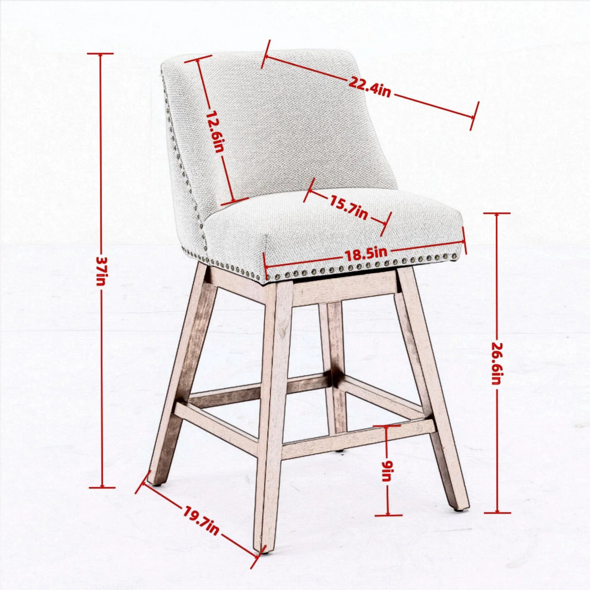 Counter Height Swivel Barstools, 26'' H Seat Height Upholstered Bar Stools (Set of 2), Fabric - Furniture Home Direct