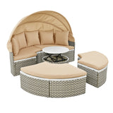 Outdoor Daybed With Canopy Weatherproof Rattan Beige - Furniture Home Direct