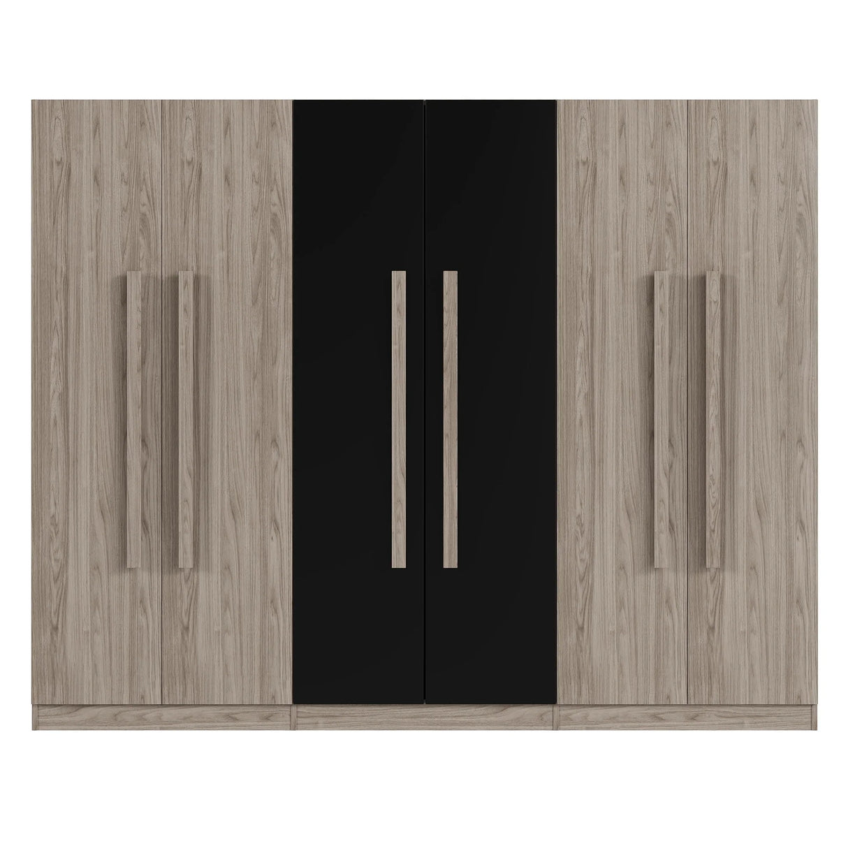 6 Doors Wardrobe Storage For Bedroom, With 2 Drawers Inside - Black / Nature - Furniture Home Direct