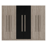 6 Doors Wardrobe Storage For Bedroom, With 2 Drawers Inside - Black / Nature - Furniture Home Direct