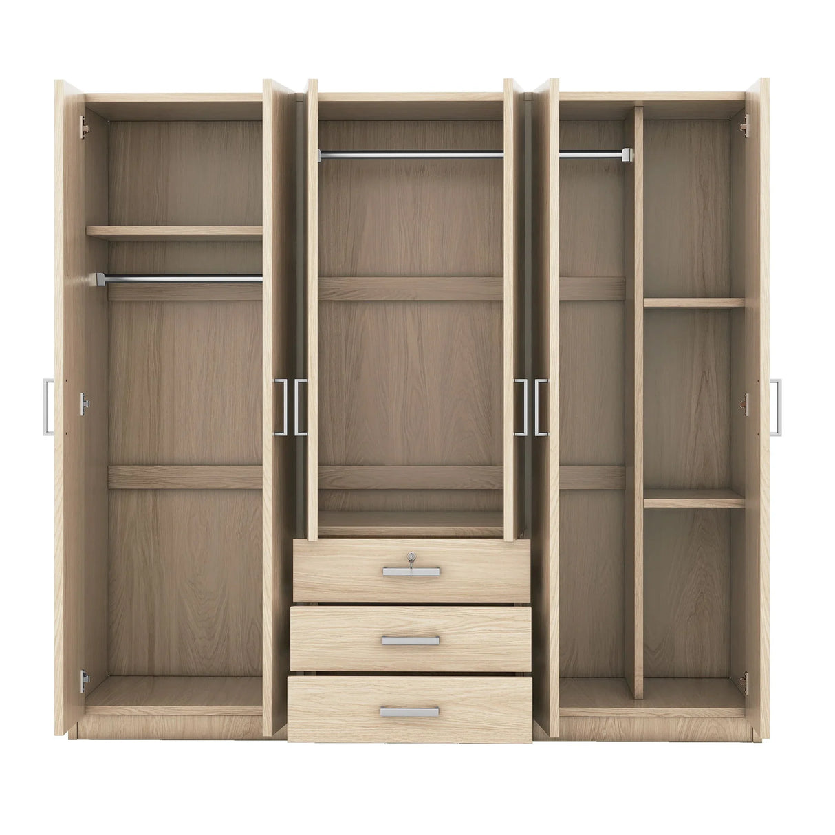 6 Doors Wardrobe Storage For Bedroom, With Big Drawers - Furniture Home Direct