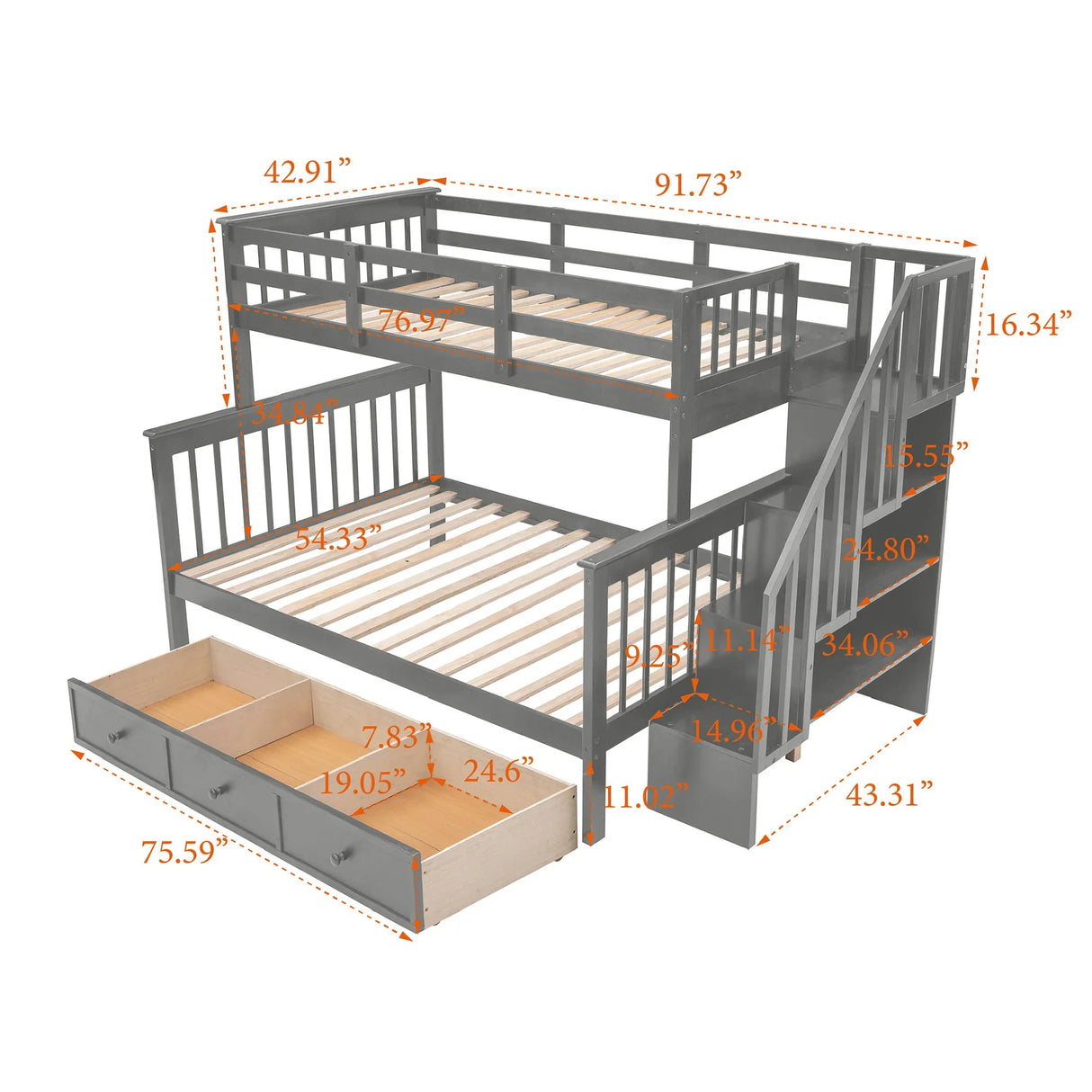 Stairway Bunk Bed With Storage And Guard Rail For Bedroom - Furniture Home Direct