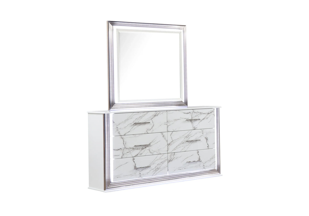 Queen Bed With Marble Pattern Dresser Nightstand White - Furniture Home Direct