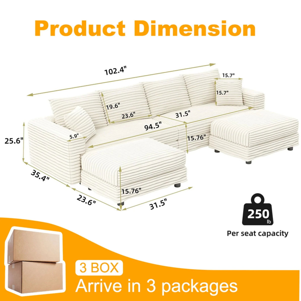 Deep Seat Convertible Sofa With Soft Pillows And Ottomans - Furniture Home Direct
