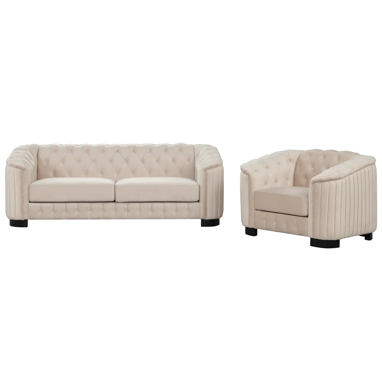 Modern 3-Piece Velvet Upholstered Living Room Set Including Sofa, Love Seat and Chair, Beige - Furniture Home Direct