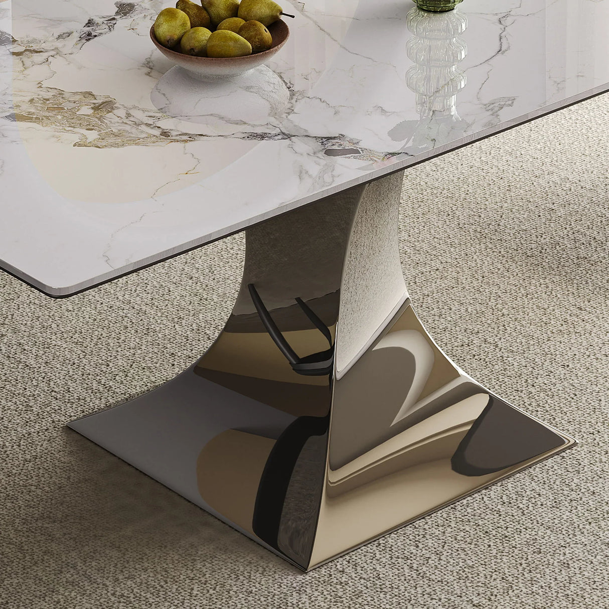 Modern Rectangular Dining Table For 6 - 8, Plated Hourglass Base - Furniture Home Direct