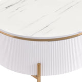 Round Coffee Table with Drawers and Gold Accents White - Furniture Home Direct