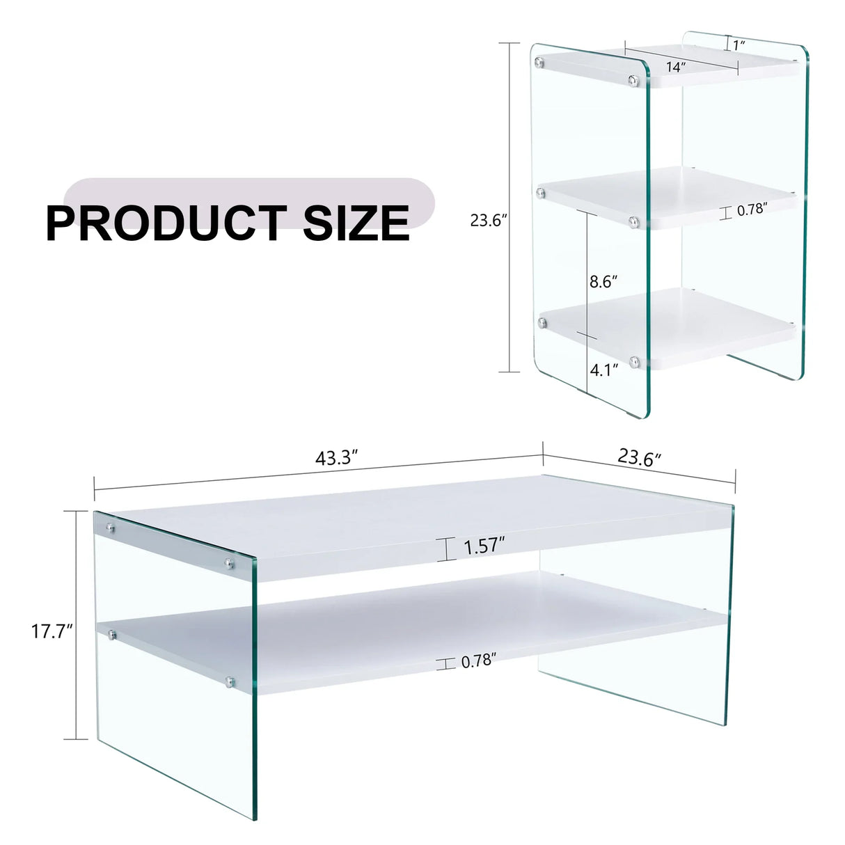 Coffee Table Three Tier MDF Glass Sides Shelves Modern White - Furniture Home Direct